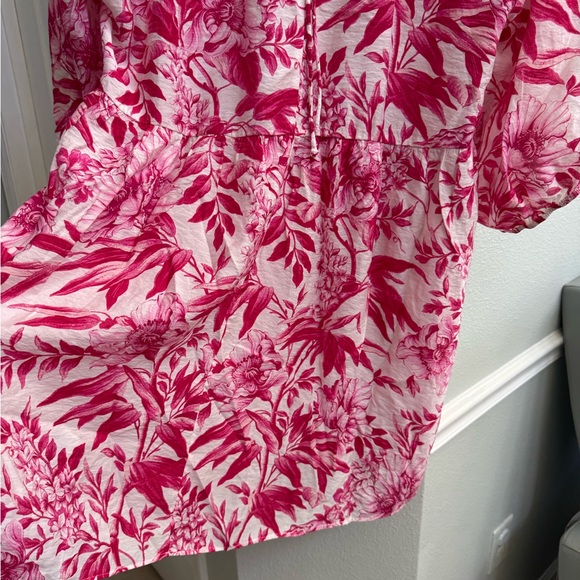 H&M Pink and White Floral summer Dress babydoll knee length v-neck long sleeve - Picture 11 of 12